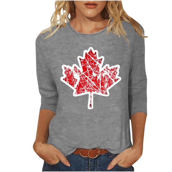 Drses Womens Tops Dressy Casual 3/4 Length Sleeve Summer Crew Neck T shirts Flower Printing Loose Casual Blouses