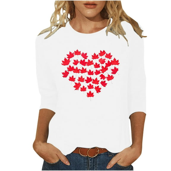 Drses Womens Tops Dressy Casual 3/4 Length Sleeve Summer Crew Neck T shirts Flower Printing Loose Casual Blouses