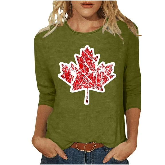 Drses Womens Tops Dressy Casual 3/4 Length Sleeve Summer Crew Neck T shirts Flower Printing Loose Casual Blouses