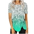thumbnail image 1 of Drses Womens Tops Dressy Casual Women's Casual Round Neck Button Printed Short Sleeve Blouse Womens Summer Tops, 1 of 5