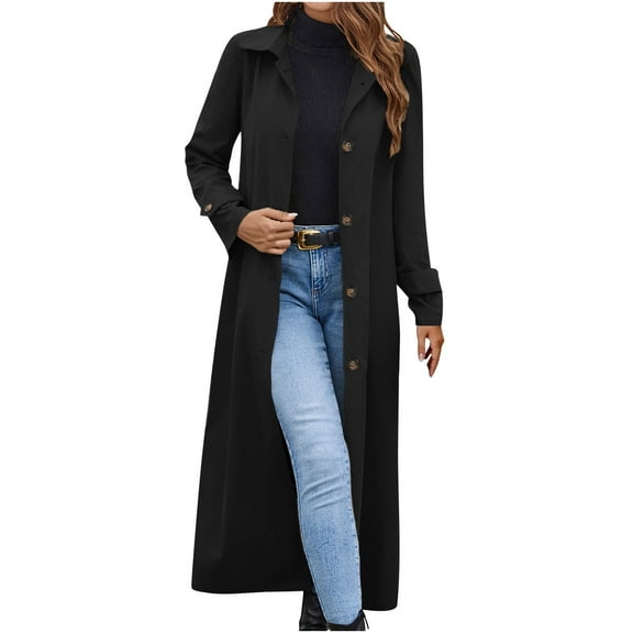 Drses Womens Trench Coat Winter Lapel Double Breasted Long Pea Coat Casual Work Office Overcoat with Pocket