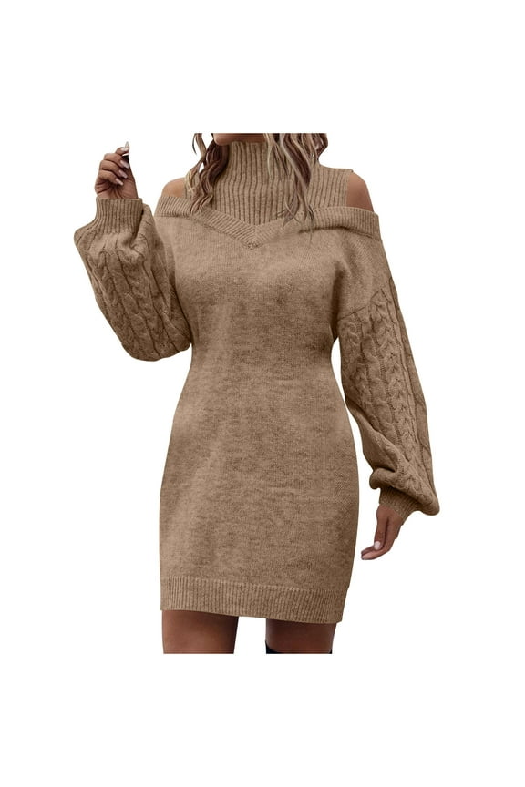 Drses Womens Wedding Guest Dress Semi High Neck Off Shoulder Loose Pullover Dress With Long Sleeves And Round Neck Knee Length Dress Cocktail Dresses For Women