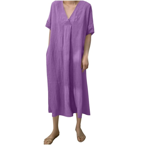 Drses Womens Wedding Guest Dress Spring And Summer V-Neck Solid Casual Short Sleeved Dress Cocktail Dresses For Women