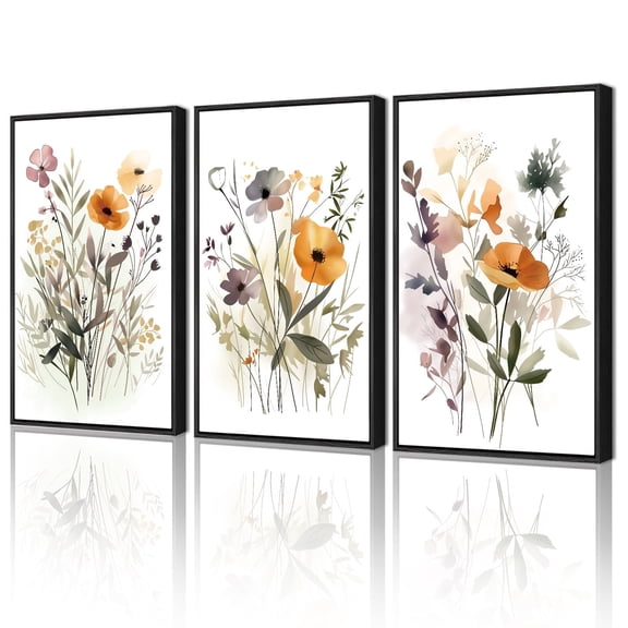 Drsoum 16x24in Black Framed Flower Wall Art Colorful Floral Wall Hanging Decor for Office Dining Room Bedroom Botanical Pictures Framed Canvas Wall Art