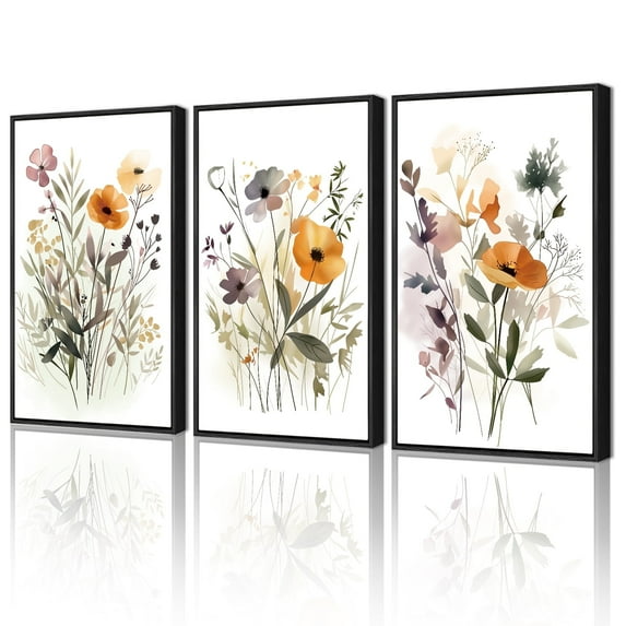 Drsoum 16x24in Black Framed Flower Wall Art Colorful Floral Wall Hanging Decor for Office Dining Room Bedroom Botanical Pictures Framed Canvas Wall Art