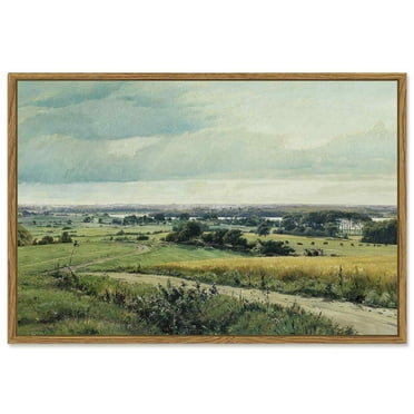 Drsoum 16x24in Canvas Framed Wall Art Farmhouse Vintage Painting Farm Room Decor for Bathroom Bedroom Living Room - Natural Framed