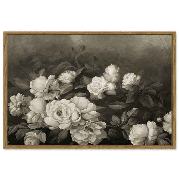 Drsoum 16x24in Floral Canvas Wall Art Vintage Classical Painting Retro Flower Room Decor for Hallway Bedroom Living Room - Natural Framed