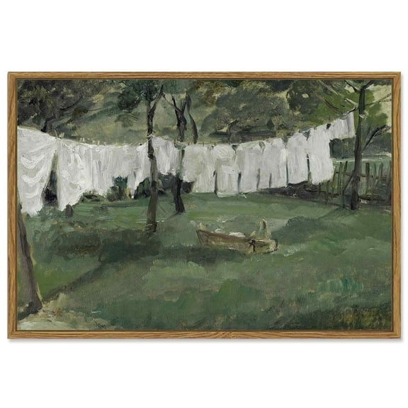 Drsoum 16x24in Framed Canvas Vintage Classical Oil Painting Rural Farmhouse Room Decor for Laundry Room - Natural Framed