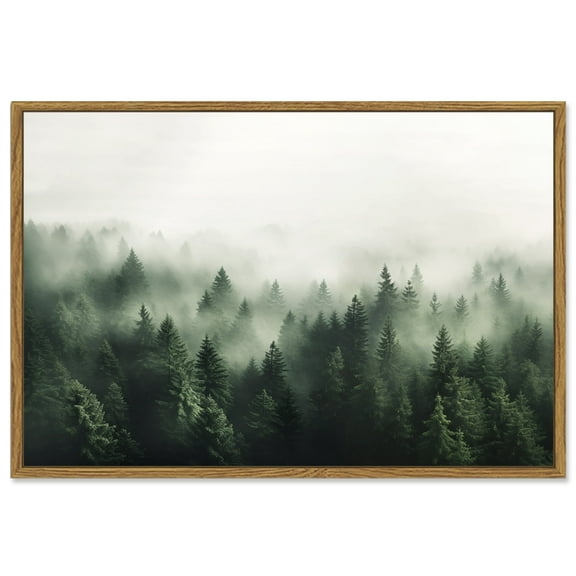 Drsoum 16x24in Framed Canvas Wall Art Vintage Classical Oil Painting Green Pine Tree Forest Room Decor for Bathroom Bedroom Living Room - Natural Framed
