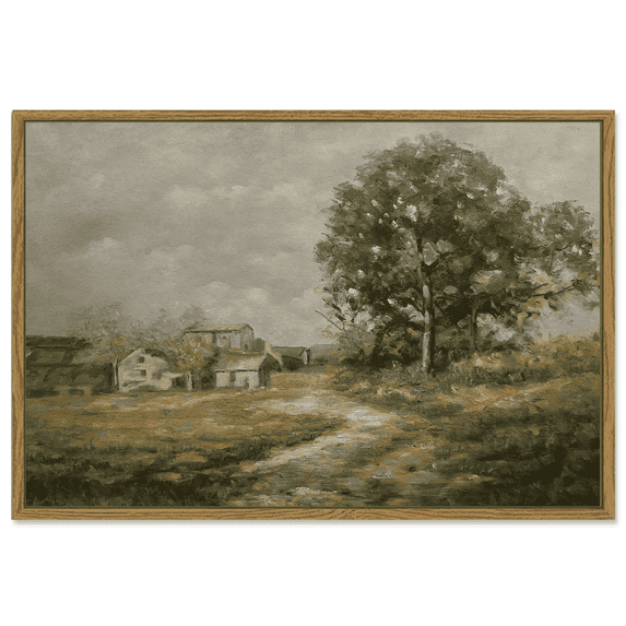 Drsoum 16x24in Framed Canvas Wall Art Vintage Village Road Room Decor for Bathroom Bedroom Living Room - Natural Framed