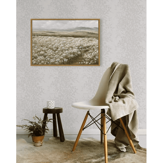 Drsoum 16x24in Landscape Artwork Wall Art Prairie in Full Bloom Classic Prints Modern Farmhouse Hallway Dining Room Office Decor - Natural Framed