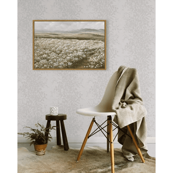 Drsoum 16x24in Landscape Artwork Wall Art Prairie in Full Bloom Classic Prints Modern Farmhouse Hallway Dining Room Office Decor - Natural Framed