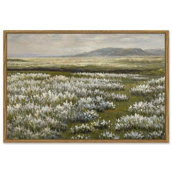 Drsoum 16x24in Landscape Artwork Wall Art Prairie in Full Bloom Prints Farmhouse Hallway Dining Room Office Decor - Natural Framed