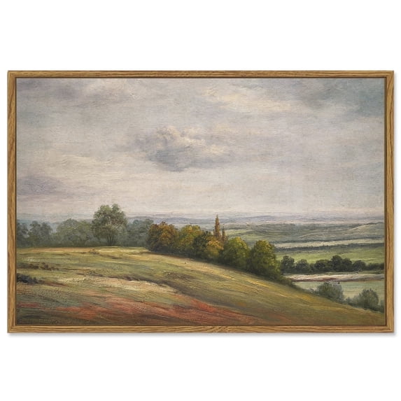 Drsoum 16x24in Landscape Canvas Vintage Classical Framed Paints White Clouds Over Vast Grassland Room Decor - Natural Framed
