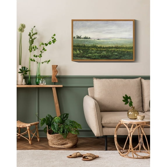Drsoum 16x24in Landscape Vintage Canvas Wall Art Classical Framed Paints The Vast Grassland Room Decor