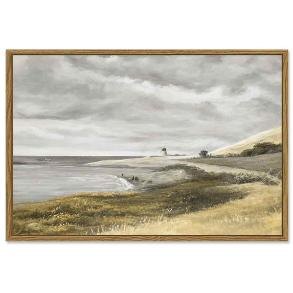 Drsoum 16x24in Vintage Classical Painting Coastal Room Decor Framed Canvas Wall Art for Bathroom Bedroom Living Room - Natural Framed