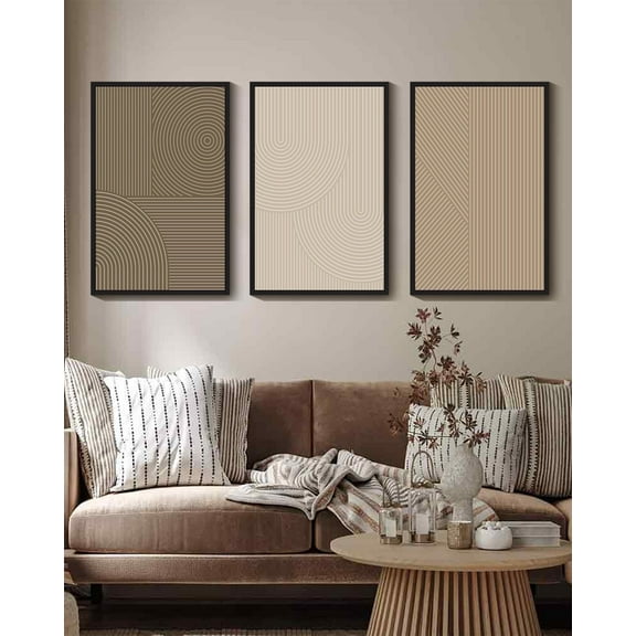 Drsoum 16x24in3pcs Black Framed Minimalist Abstract Modern Boho Neutral Line Decor Geometric Artwork Wall Art