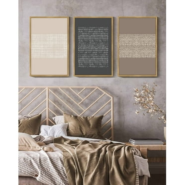 Drsoum 16x24in3pcs Brown Framed Boho Vintage Canvas Print Wall Art Geometric Pattern Abstract Shapes Modern Art