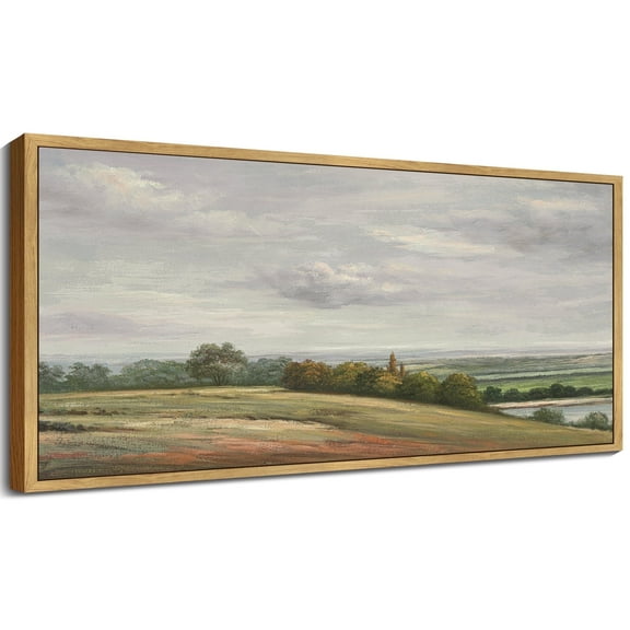 Drsoum 20x40in Natural Framed Landscape Large Canvas Wall Art Vintage Classical Rural Hill Prints Hallway Bathroom Office Decor