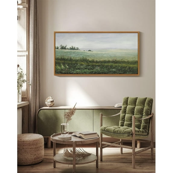Drsoum 20x40in Natural Framed Landscape Large Canvas Wall Art Vintage Classical The Vast Grassland Prints Hallway Bathroom Office Decor