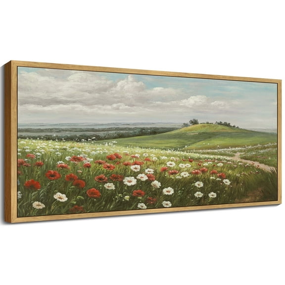 Drsoum 20x40in Natural Framed Landscape Rural wildflowers Wall Art Classic Retro rustic Wall Prints Farmhouse Kitchen Bathroom Office Decor