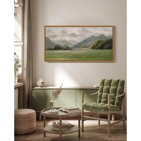 Drsoum 20x40in Natural Framed Landscape Vintage Large Canvas Wall Art Classical Prairie and Mountain Prints Farmhouse Kitchen Office Decor