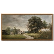 Drsoum 20x40in Natural Framed Landscape Vintage Large Canvas Wall Art Classical Village Prints Farmhouse Bathroom Office Decor