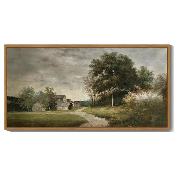 Drsoum 20x40in Natural Framed Landscape Vintage Large Canvas Wall Art Classical Village Prints Farmhouse Bathroom Office Decor