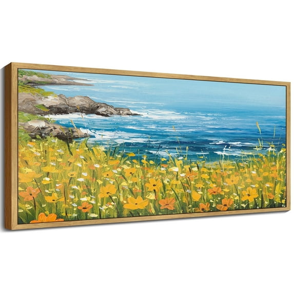 Drsoum 20x40in Natural Framed Landscape wildflowers Wall Art seascape Wall Prints Farmhouse Hallways Dining Rooms Bedroom Living Rooms Decor