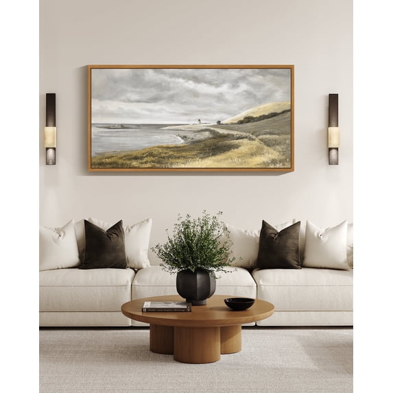 Drsoum 20x40in Natural Framed Vintage Landscape Large Canvas Wall Art Coastal Classic Wall Prints Modern Farmhouse Bathroom Office Decor