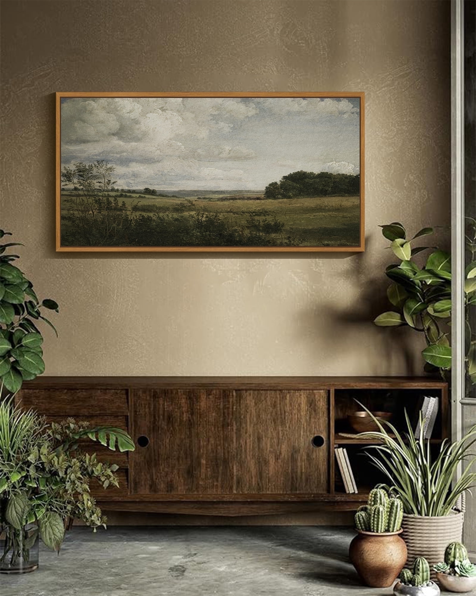Drsoum 20x40in Natural Framed Vintage Landscape Large Canvas Wall Art Grassland Classic Painting Modern Farmhouse Hallways Dining Rooms Bedroom Living Rooms Decor