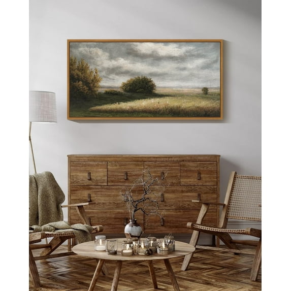 Drsoum 20x40in Natural Framed Vintage Landscape Large Canvas Wall Art Grassland Classic Wall Prints Farmhouse Bathroom Office Decor