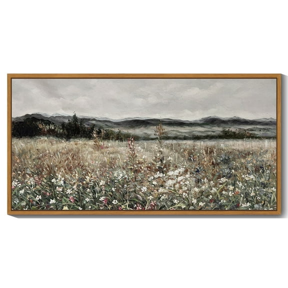 Drsoum 20x40in Natural Framed Vintage Landscape Large Canvas Wall Art Prairie in Full Bloom Classic Wall Prints Modern Farmhouse Dining Rooms Bedroom Living Rooms Decor