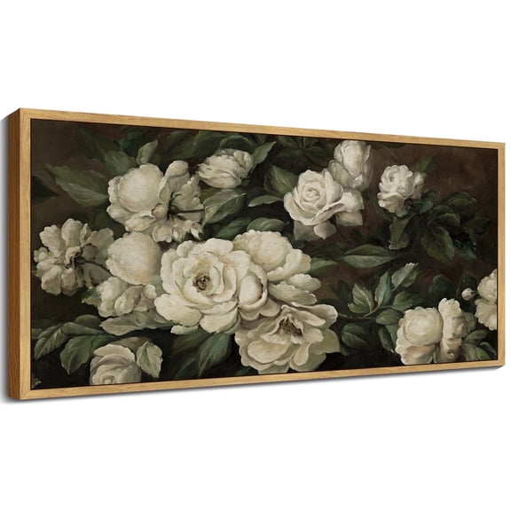 Drsoum 20x40in Natural Framed Vintage Landscape Large Canvas Wall Art Rose Flower Classic Wall Prints Modern Kitchen Bathroom Office Decor