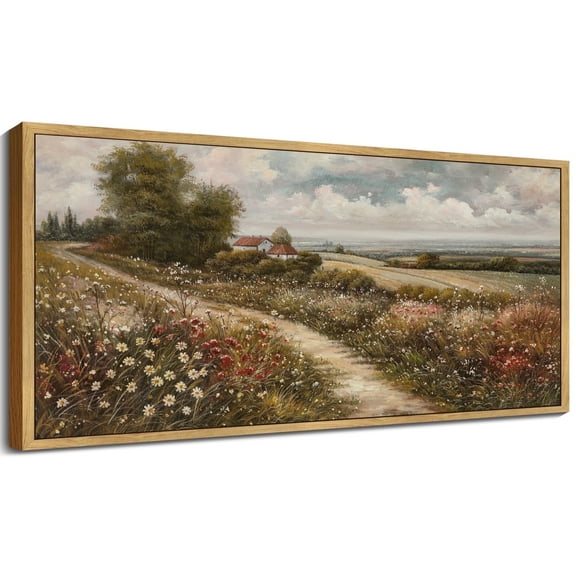 Drsoum 20x40in Natural Framed Vintage Rural wildflowers Wall Art Classic Retro rustic Landscape Wall Prints Hallways Dining Rooms Bedroom Living Rooms Decor