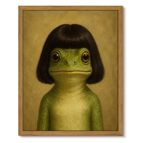 Drsoum 8x10 Framed Frog Bob Haircut Canvas Wall Art Whimsical Decor