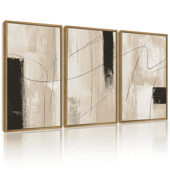 Drsoum Abstract Minimalism Art Picture Color Block Wall Decor for living Room 11x14in3pcs Natural Framed