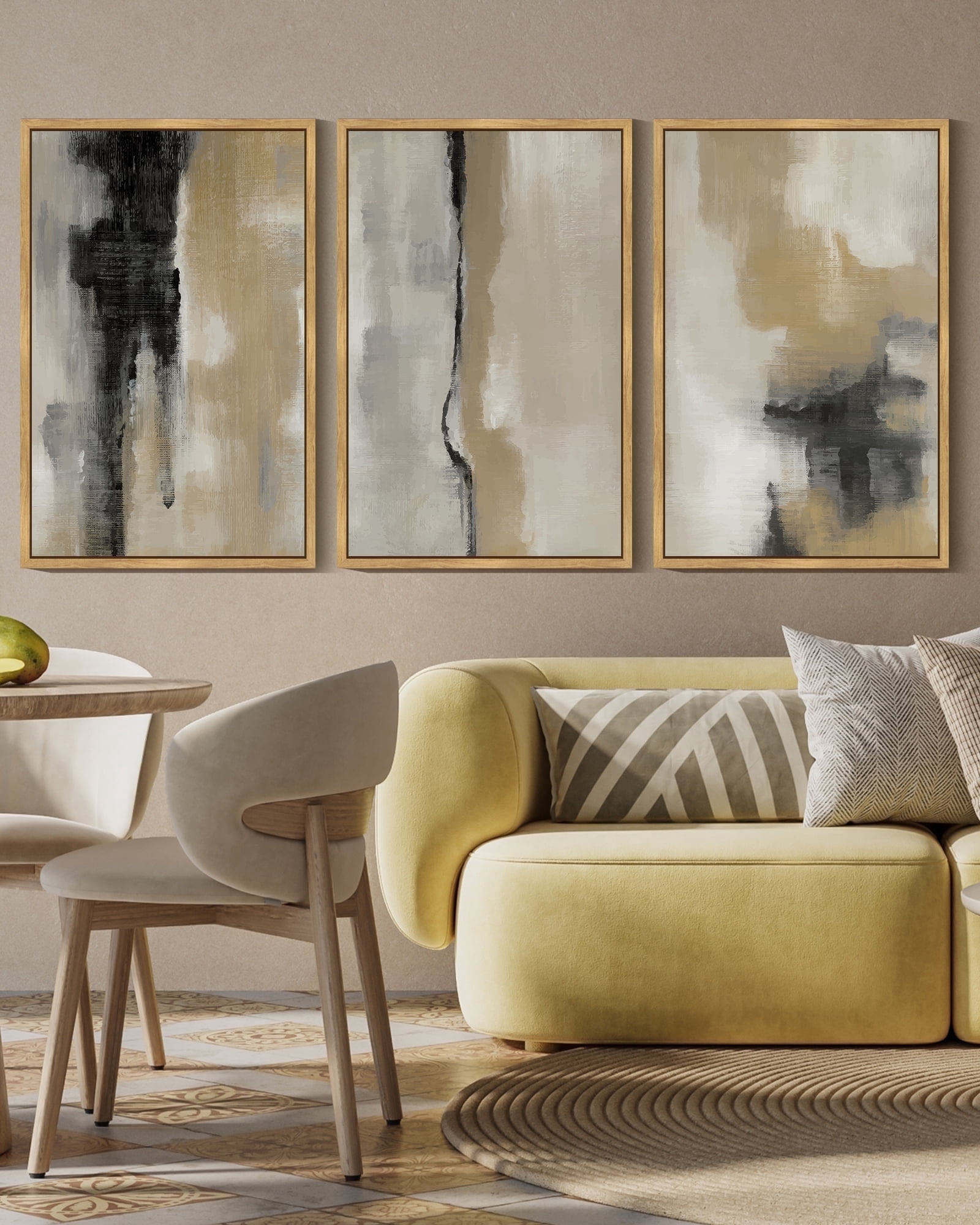 Drsoum Abstract Wall Art 16x24in3pcs Natural Framed Color Block Artwork for Office Hallway Bedroom