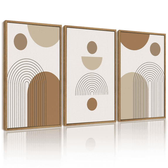 Drsoum Abstract Wall Art Bohemia Line Printing Minimalist for Bathroom Prints with Sun Lines 11x14in3pcs Natural Framed