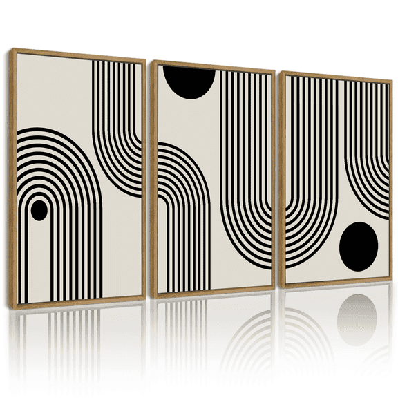 Drsoum Black Minimalism Abstract Boho Wall Art Bohemian Decor Ready To Hang 11x14in3pcs Natural Framed