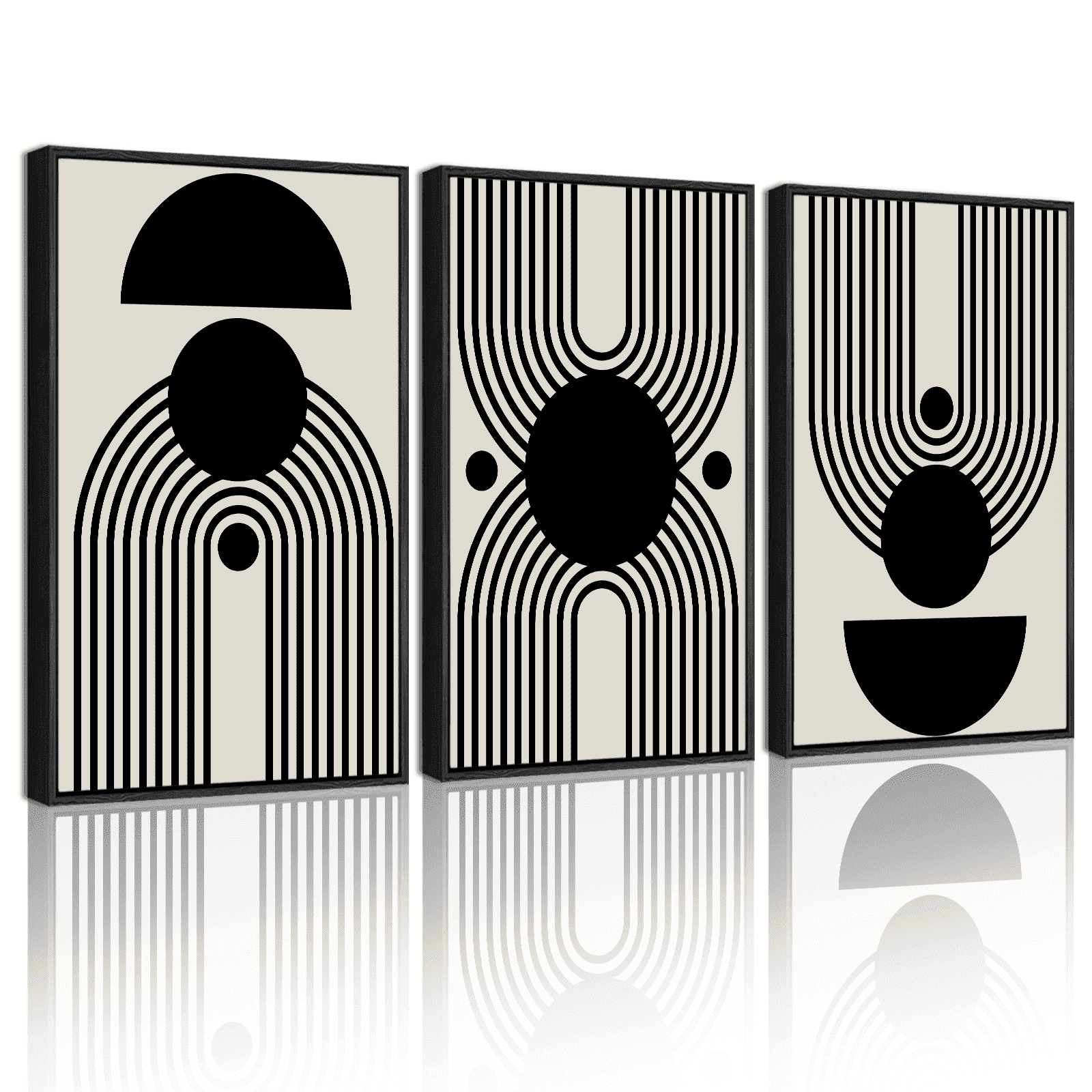 Drsoum Black and White Abstract Wall Art 16x24in3pcs Black Framed Minimal Decor Duotone Dark Brush Stroke Prints Shapes Illustrations Modern Art Ready To Hang
