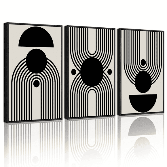 Drsoum Black and White Abstract Wall Art 16x24in3pcs Black Framed Minimal Decor Duotone Dark Brush Stroke Prints Shapes Illustrations Modern Art Ready To Hang