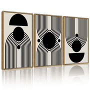 Drsoum Black and White Abstract Wall Art Minimal Decor Duotone Dark Brush Stroke Prints Shapes Illustrations Modern Art Ready To Hang 11x14in3pcs Natural Framed