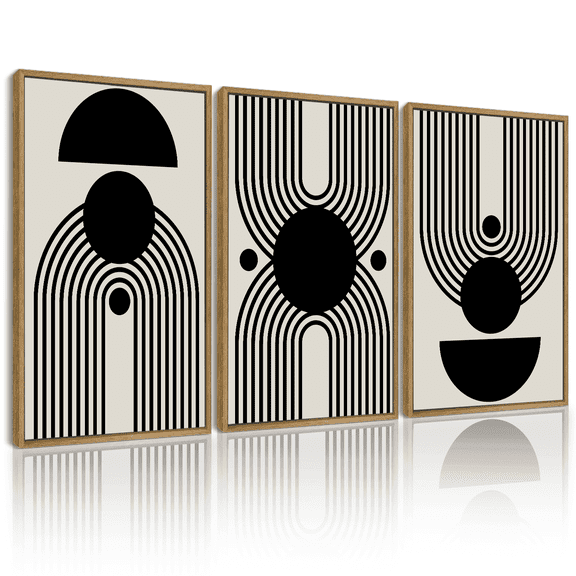 Drsoum Black and White Abstract Wall Art Minimal Decor Duotone Dark Brush Stroke Prints Shapes Illustrations Modern Art Ready To Hang 11x14in3pcs Natural Framed