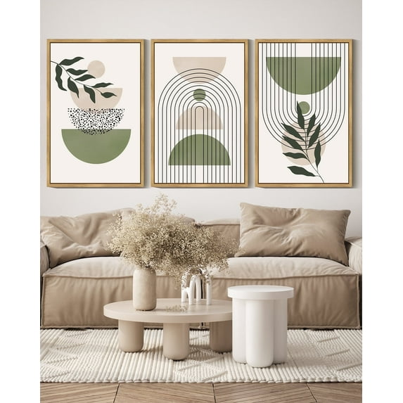 Drsoum Bohemia Art Modern Prints 16x24in3pcs Natural Framed Bohemain Printing Abstract with Leaf & Sun Lines Decor
