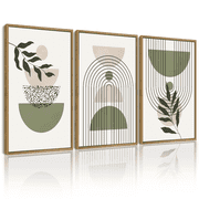 Drsoum Bohemia Art Modern Prints Framed Bohemain Printing Abstract with Leaf & Sun Lines Decor 11x14in3pcs Natural