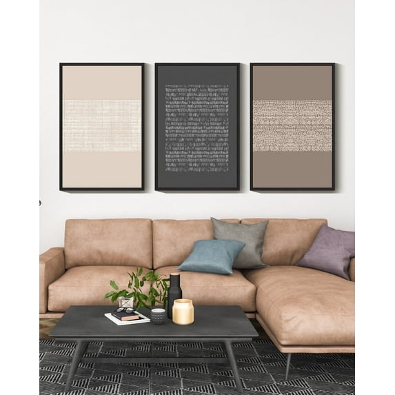 Drsoum Boho Vintage 24x36in3pcs Black Framed Canvas Print Wall Art Large Geometric Pattern Abstract Shapes Modern Art Decorative for Living Room Bedroom Office