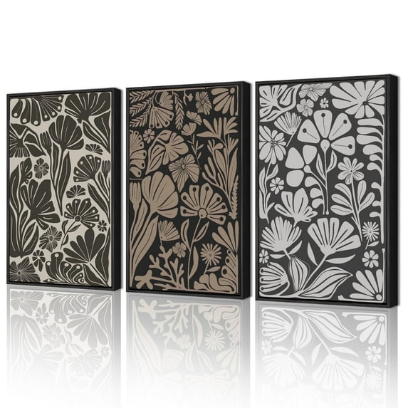 Drsoum Boho Vintage Flower Wall Art 24x36in3pcs Black Framed Prints Large Modern Elegant Abstract Design for Living Room Bedroom Decor