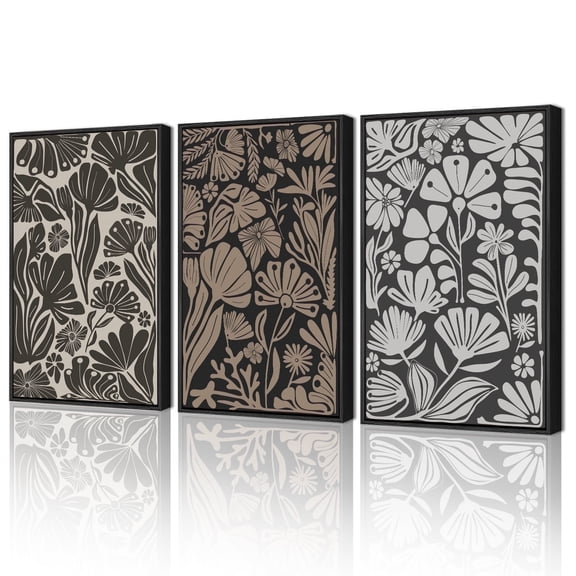 Drsoum Boho Vintage Flower Wall Art 24x36in3pcs Black Framed Prints Large Modern Elegant Abstract Design for Living Room Bedroom Decor