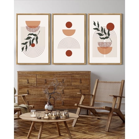 Drsoum Boho Wall Art 16x24in3pcs Natural Framed Decor Mid Century Modern Abstract Prints Posters Bedroom